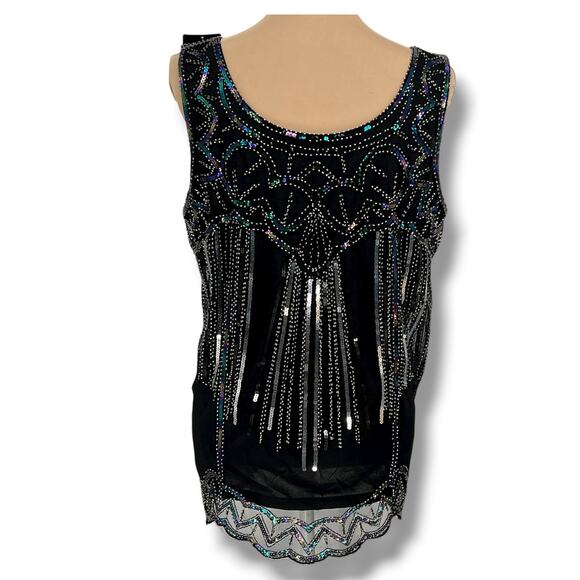 VISION FOR INNOVATION NWT Beaded and Sequined Tulle Blouse XL Glam Coquette - Picture 2 of 5
